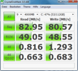 Crystal Disk Mark 3.0: 83 MB/s seq. read