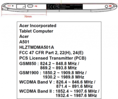 Acer Iconia A501 with 3G hits FCC