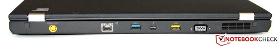 Rear side: power connector, GBit-LAN, USB 3.0, Thunderbolt, powered USB 2.0, VGA