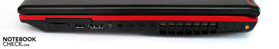 Right: ExpressCard, Cardreader, USB, eSATA, Firewire, Audio