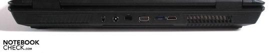 Back: Kensington Lock, DC-in, RJ-45 gigabit Ethernet, VGA, eSATA, HDMI