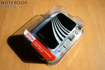 One finds a manual, a USB cable, and the HDD within the packaging