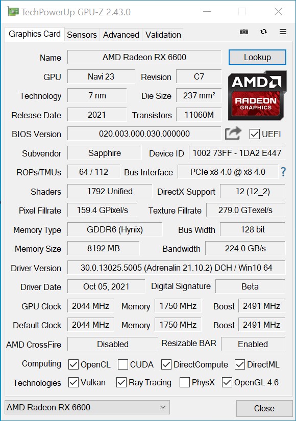 Review of the AMD Radeon RX 6600 Mid-Range Desktop GPU