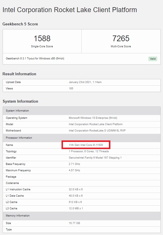 I5 10400f geekbench clearance