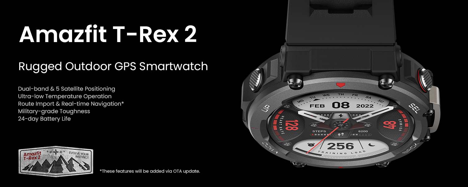 Amazfit T-Rex 2 Smart Watch: Dual-Band & 5 Satellite Positioning - 24-Day  Battery Life - Ultra-Low Temperature Operation - Rugged Outdoor GPS  Military
