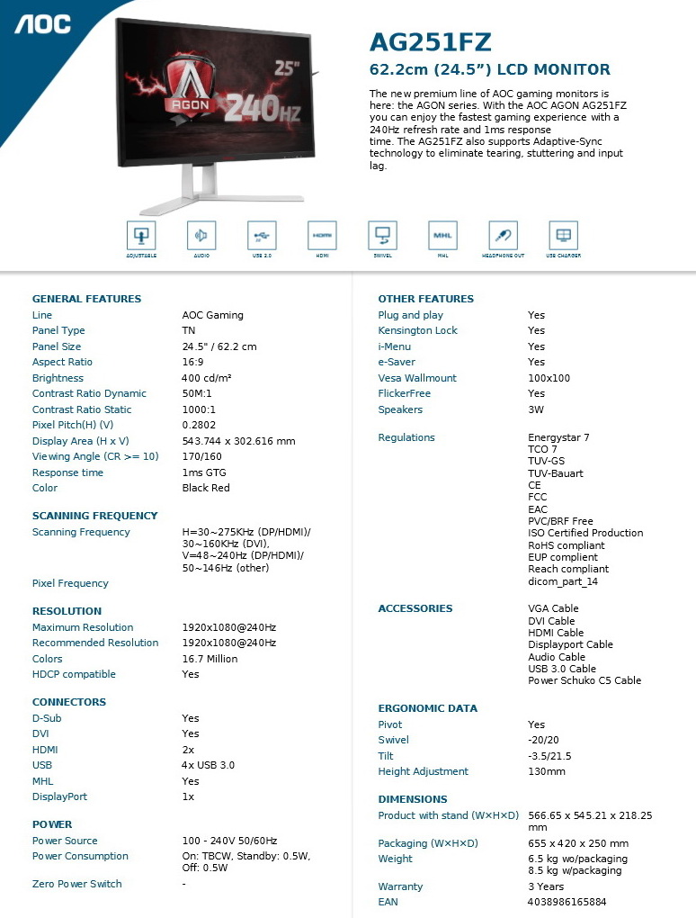 Aoc Launches Agon Ag251fz Monitor With 1 Ms Response Time And 240 Hz Refresh Rate Notebookcheck Net News Aoc Launches Agon Ag251fz Monitor With 1 Ms Response Time And 240 Hz Refresh Rate Notebookcheck Net News