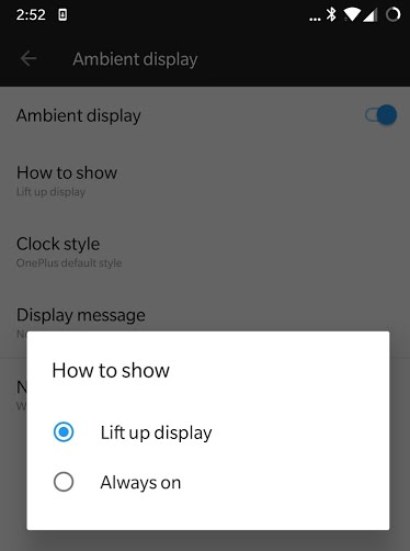 The Always On Ambient Display option before the update. (Source: PiunikaWeb)