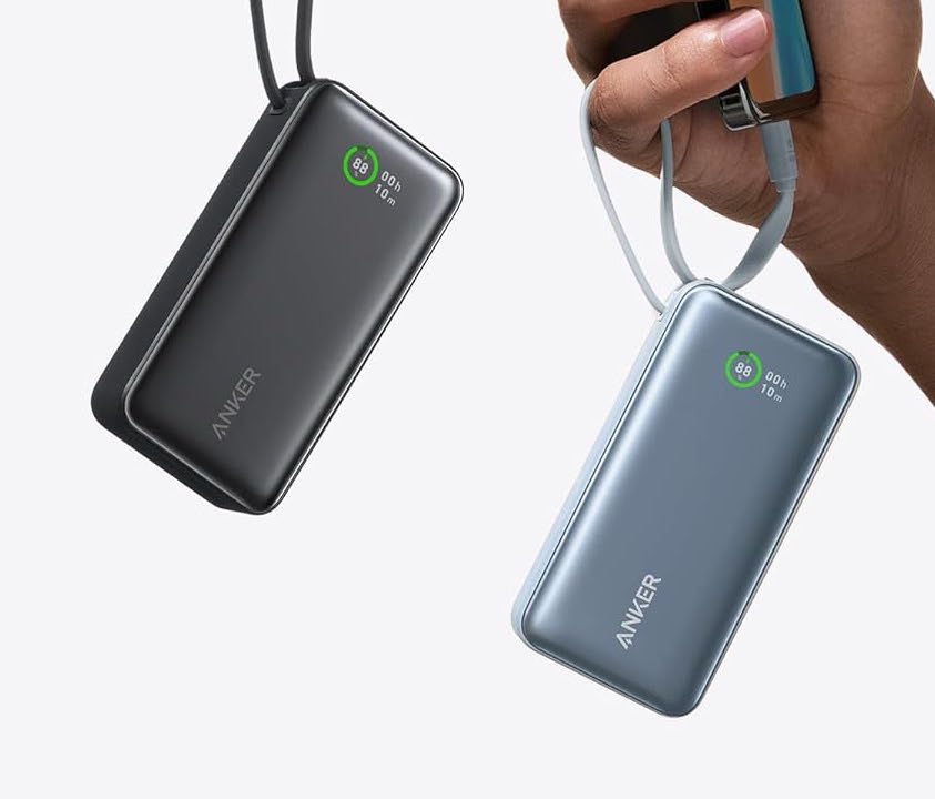 Anker Nano power bank with 10,000 mAh and integrated USB-C cable, anker nano