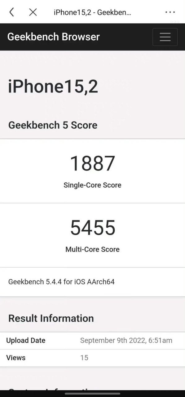 Apple A16 Bionic Geekbench score (image via ShrimpApplePro)