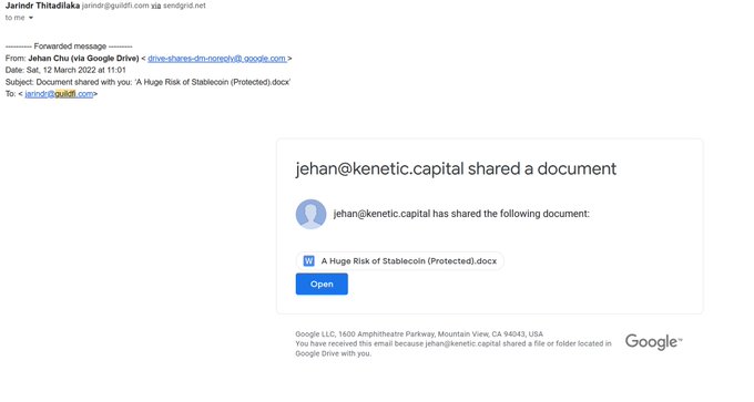 A screenshot of the phishing email that Cheong believes led to the hack. (Image source: Arthur Cheong via Twitter)