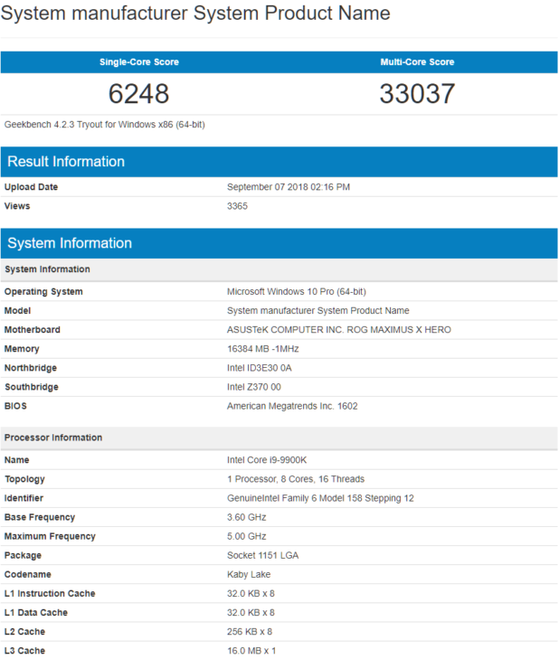 Core i9-9900K results (Source: Geekbench)