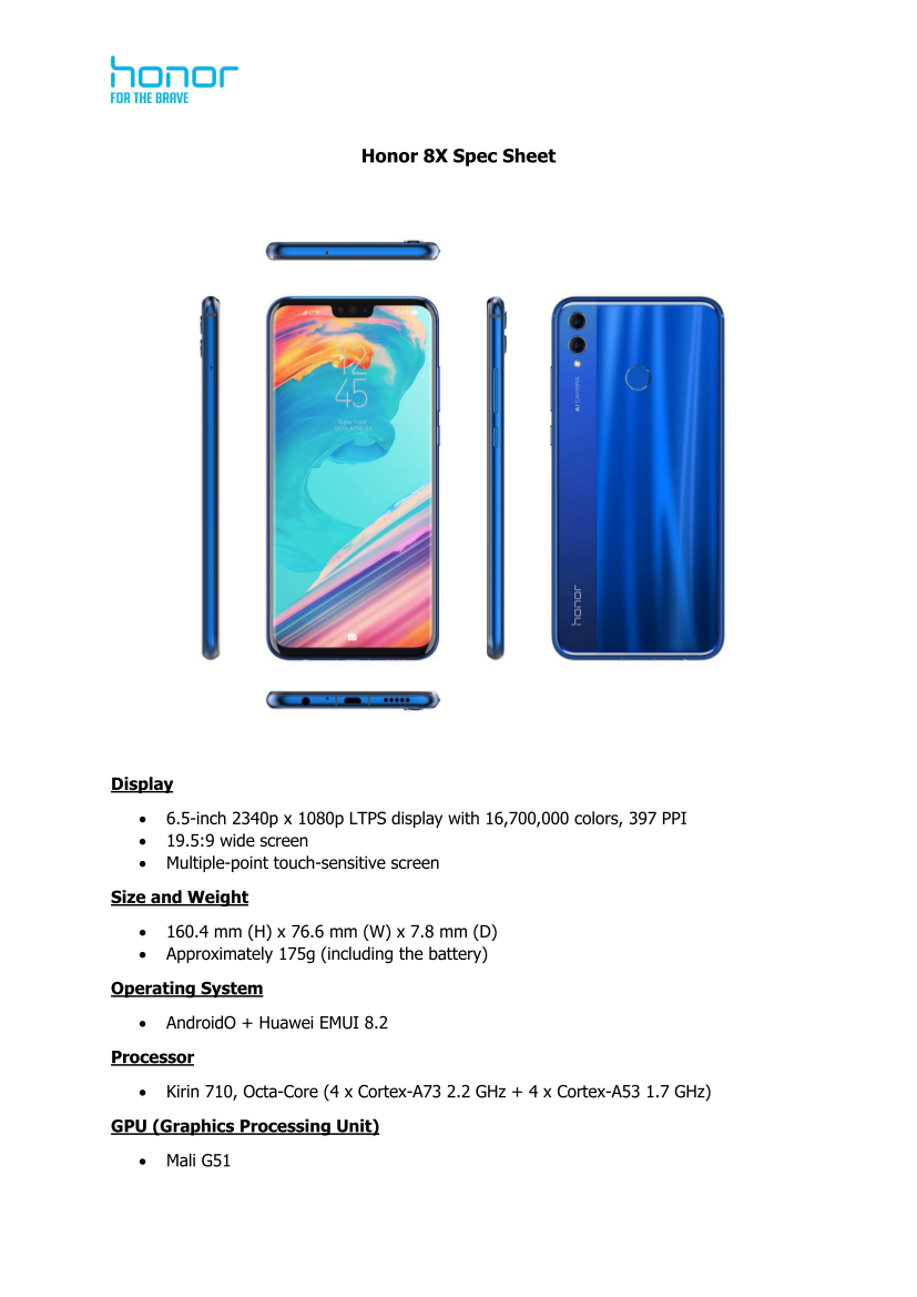 Huawei Honor 8x - Specifications