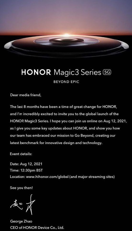 Honor issues a new launch invite. (Source: Honor)