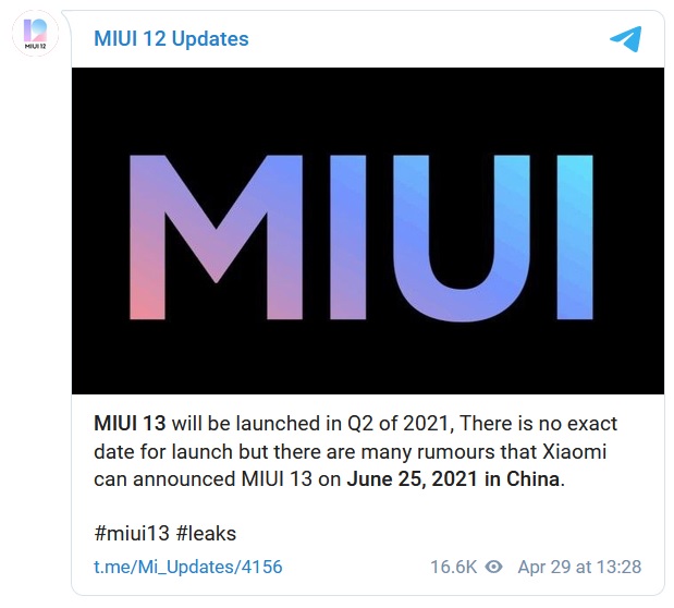 Alleged MIUI 13 release date for China. (Image source: MIUI 12 Updates)