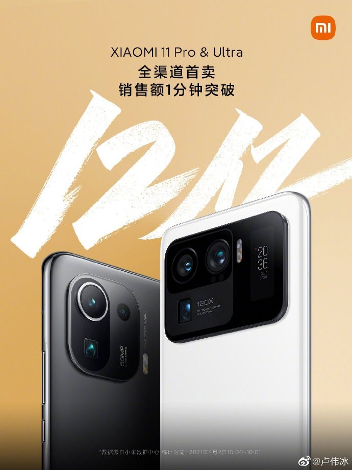 Xiami Mi 11 Pro and Mi 11 Ultra sales record. (Image source: Lu Weibing)