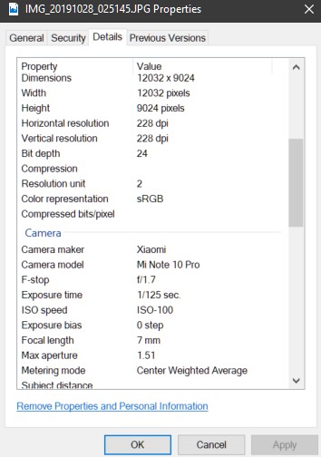 The 108MP image in question in screenshot form, alongside the EXIF data showing it where it comes from. (Source: Mi Community Poland, XDA)