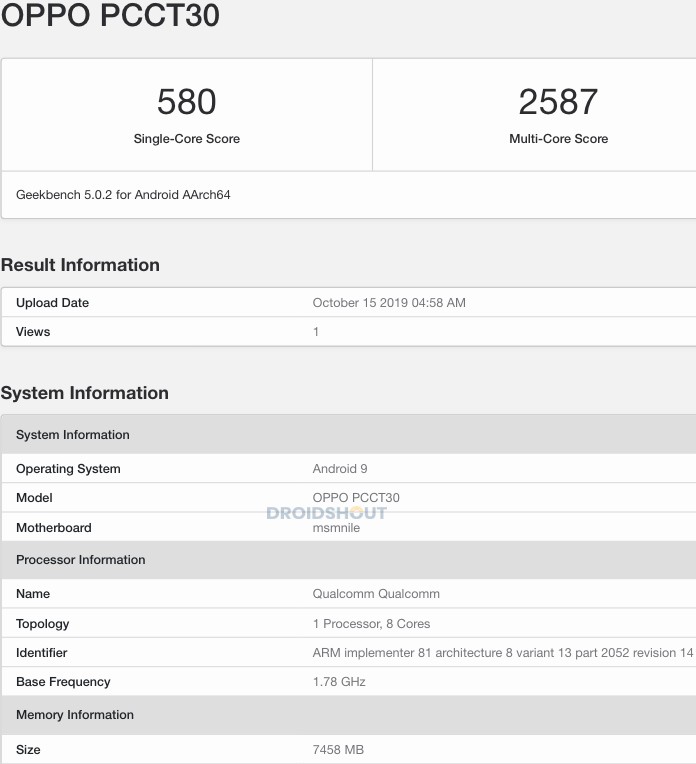 The OPPO PCCT30's latest Geekbench entry is even less inspiring than its first. (Source: DroidShout)