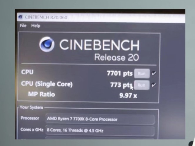 AMD Ryzen 7 7700X Cinebench R20 score (image via Extreme Player on Bilibili)