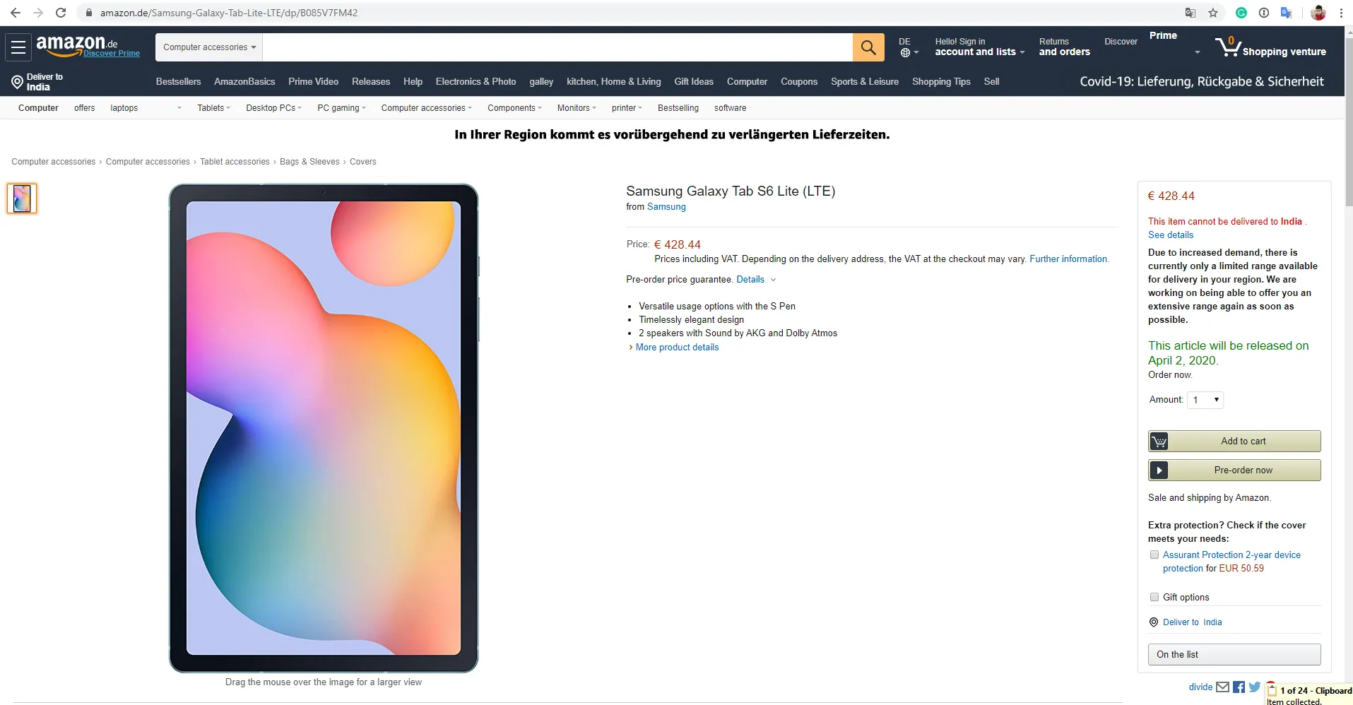 Samsung Galaxy Tab S6 Lite Amazon De Reportedly Lists Its Specs And Release Date Notebookcheck Net News
