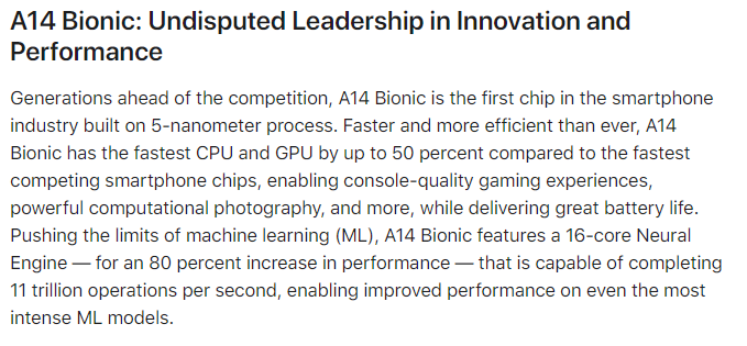 Apple claims that the A14 Bionic offers 50% better performance than competing smartphone chips. (Image source: Apple)