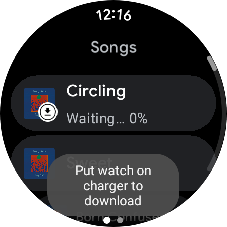 Your smartwatch must be charging to download anything through YouTube Music. (Image source: NotebookCheck)