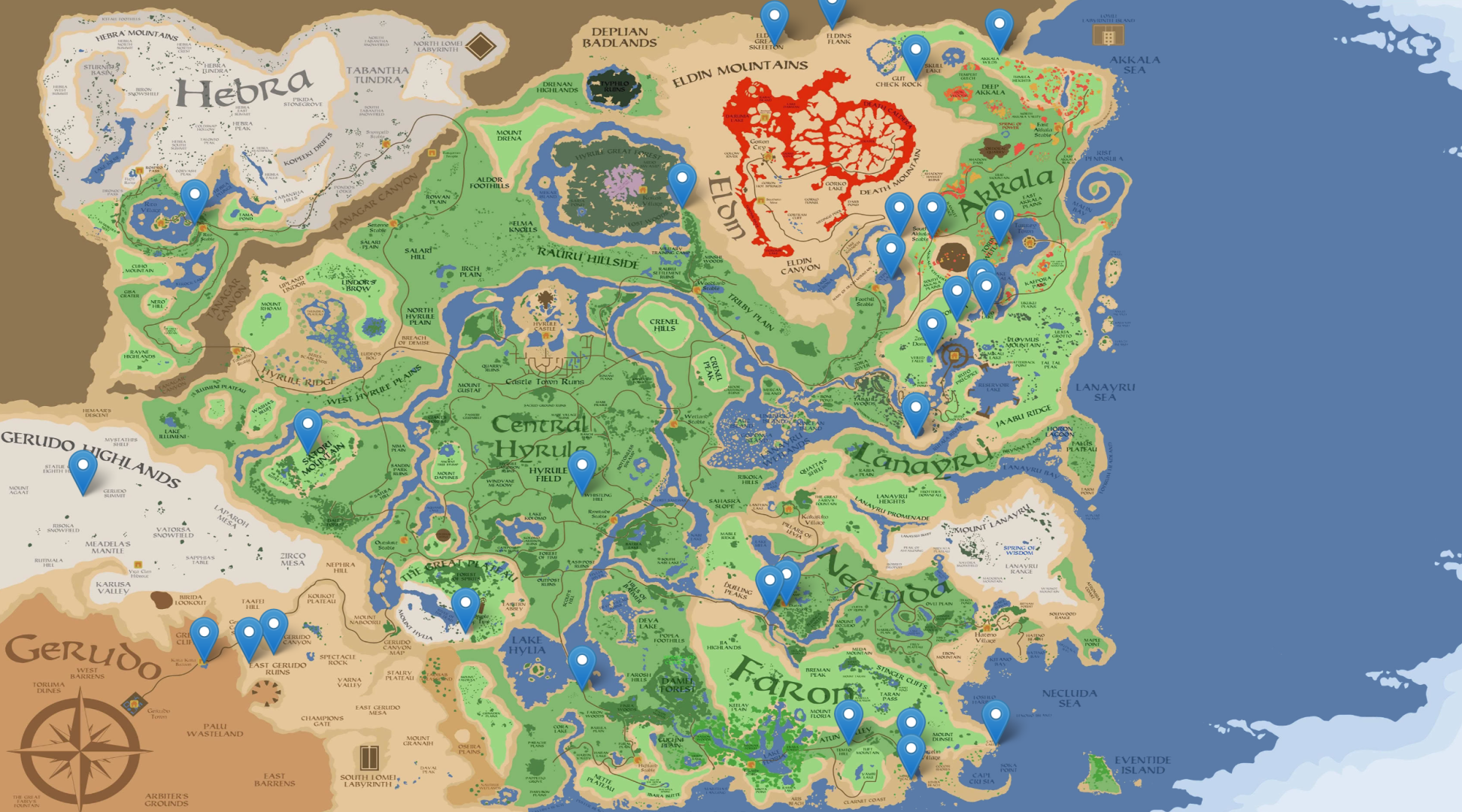 Legend of Zelda Breath of The Wild Hyrule World Map Video Game