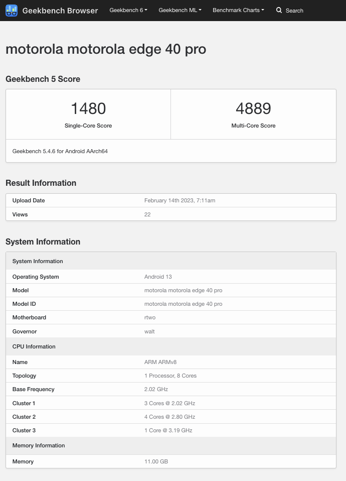 Motorola Edge 40 Pro specifications revealed via Geekbench