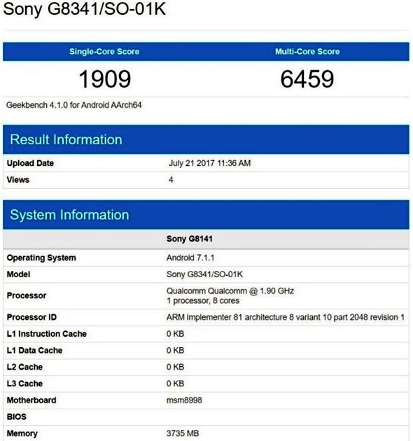 Sony Xperia XZ1 hits Geekbench - NotebookCheck.net News