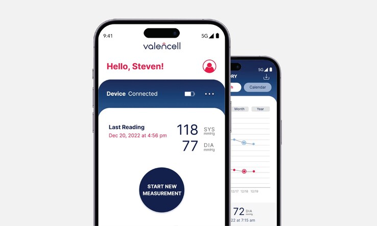 می توانید اندازه گیری فشار خون خود را در یک برنامه همراه مشاهده کنید.  (منبع تصویر: Valencell)