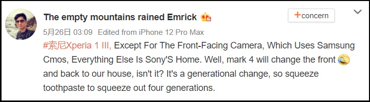 Machine-translated post about the mark 4 Xperia 1. (Image source: Weibo)