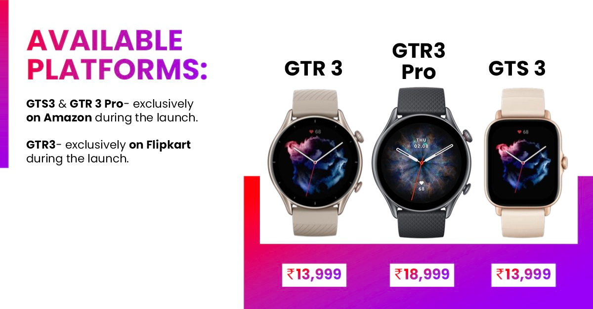 Amazfit GTR 3 Pro, GTR 3, GTS 3 smartwatches now official