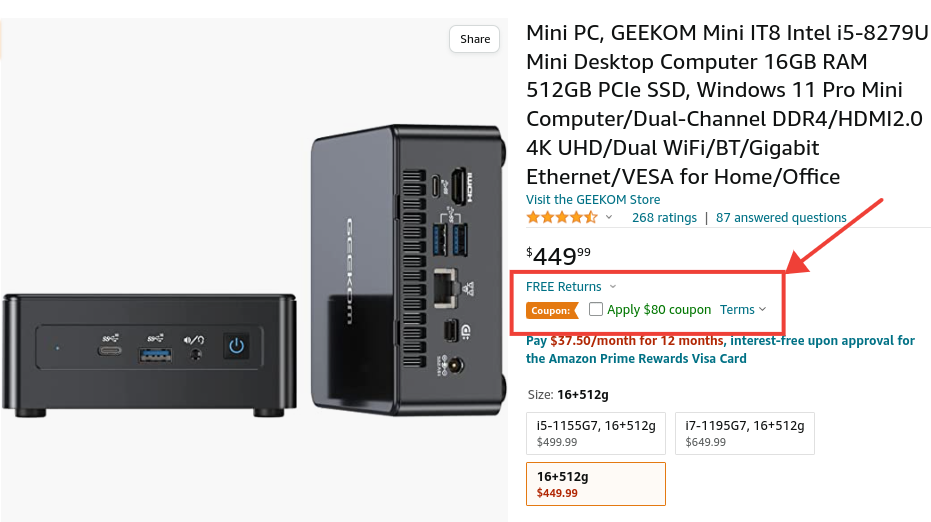  GEEKOM Mini PC, Intel i5-8279U, 16GB RAM, 512GB PCIe SSD,  Windows 11 Pro, 4K UHD Display, Dual WiFi, Gigabit Ethernet, VESA, Compact  : Electronics
