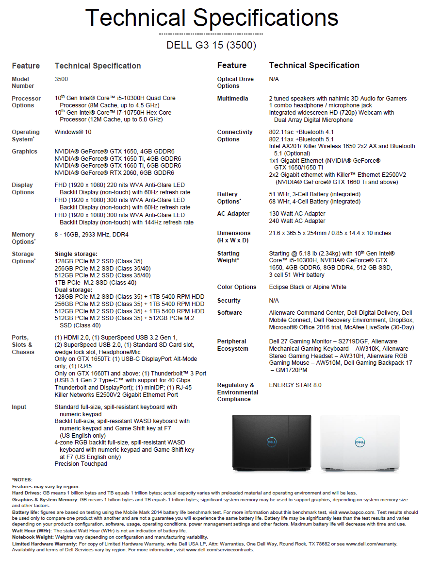 Dell g3 2025 3500 i7 10750h