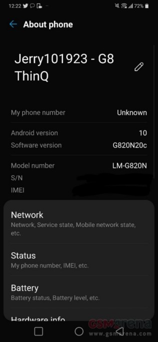Screenshots of the alleged LG G8 ThinQ Android 10 stable update. (Source: GSMArena)