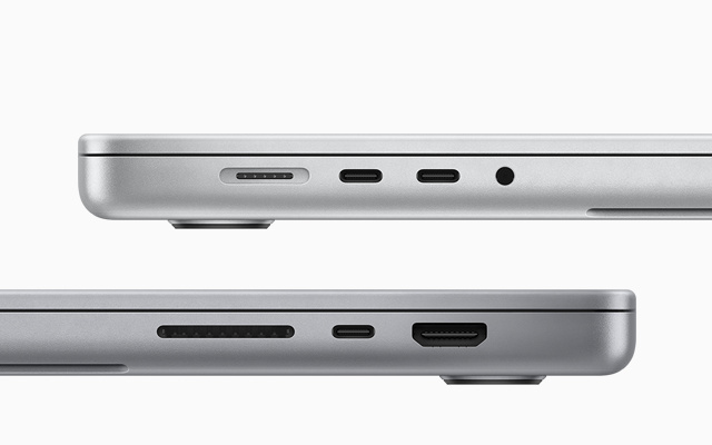 The MacBook Pro 14 has more ports than the MacBook Pro 13. (Image source: Apple)