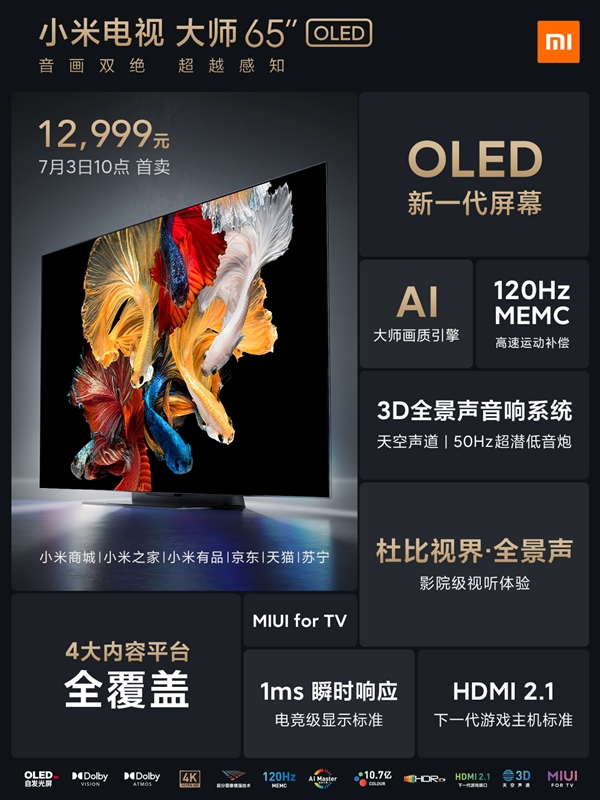 Xiaomi TV Master 65-Inch OLED: Xiaomi launches TV Master 65-inch OLED with  120Hz refresh rate in China: Price, specs and more - Times of India