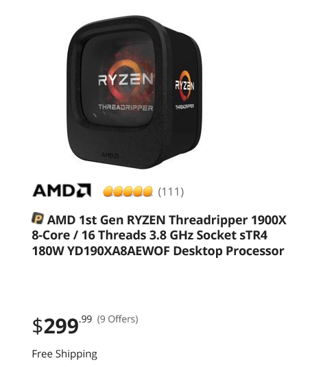 HEDT Ryzen Threadripper for less than US$300. (Source: Newegg)