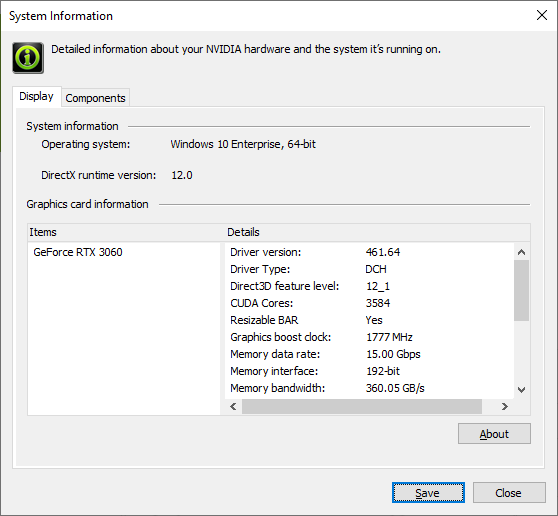 NVIDIA's Control Panel confirms if Resizable BAR is working, or not. (Image source: NVIDIA)