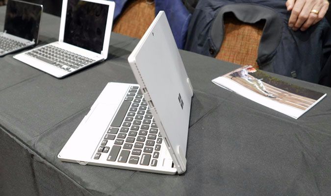 The Brydge keyboard has its own hinges which allow the Surface Pro to forgo its kickstand. (Source: Laptop Mag)