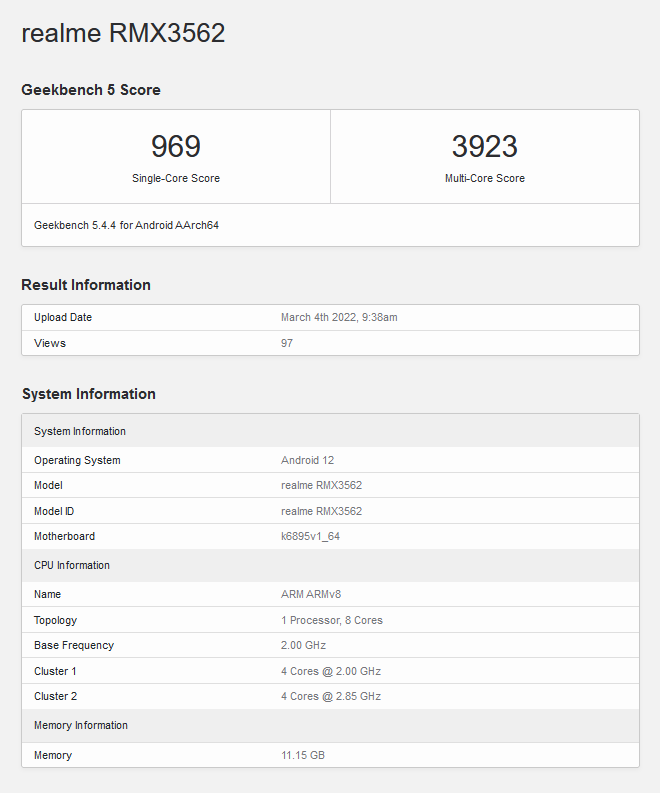 The "GT Neo3" on Geekbench. (Source: Geekbench)