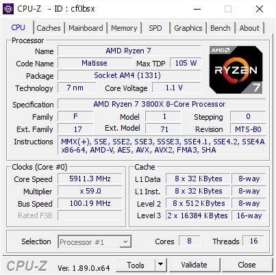 AMD Ryzen 7 3800X pushed to 5.9 GHz along with DDR4 RAM at 5,774