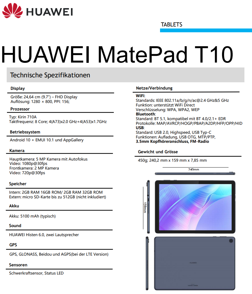 12240円 『3年保証』 HUAWEI MatePad T10s タブレット