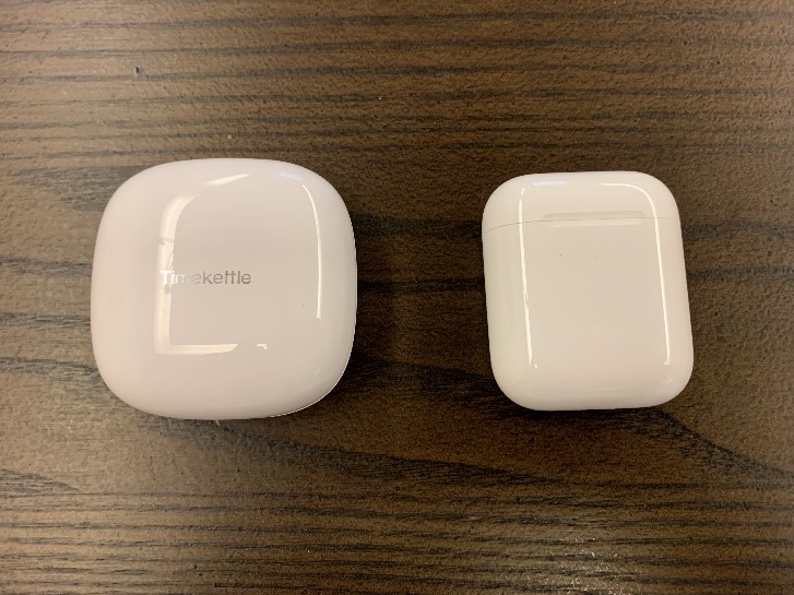 TimeKettle case (left) vs. Apple AirPods case (right)