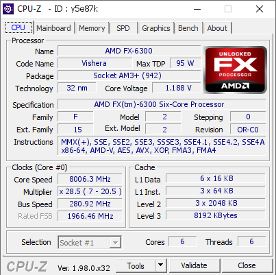 An overclocker has managed to push the AMD FX-6300 to 8 GHz. (Image source: Yosarianilives on HWBOT)