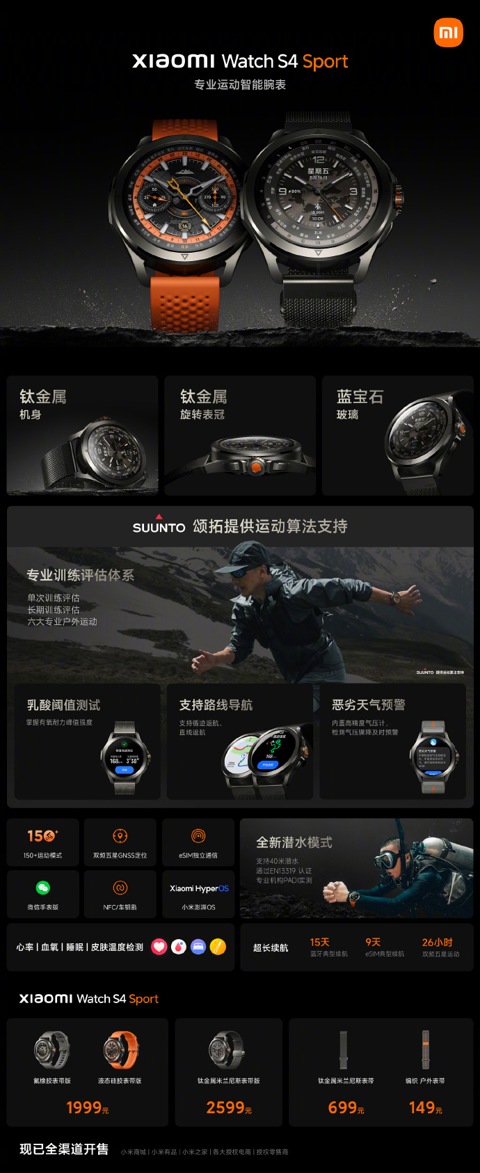 Xiaomi Watch S4 Sport debuts with eSIM support new titanium crown and diving mode NotebookCheck News