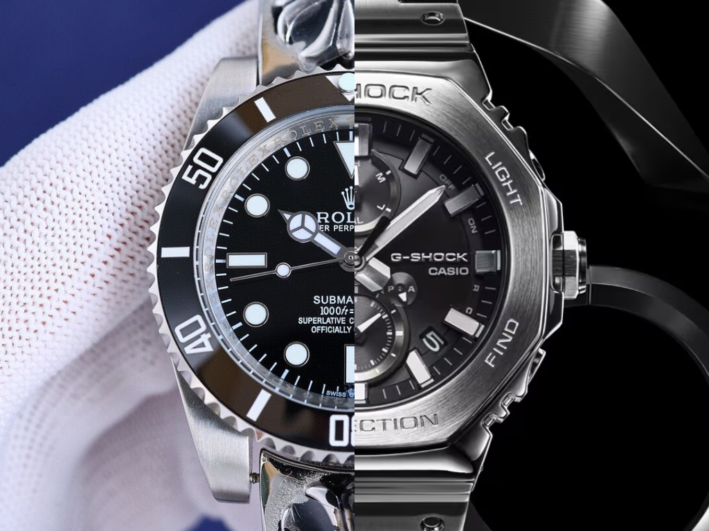 The Rolex Submariner - a popular mechanical watch (left), and the Casio GMC-B2100D-1A quartz timepiece (right). (Image source: Merit Trends and Casio - Edited)