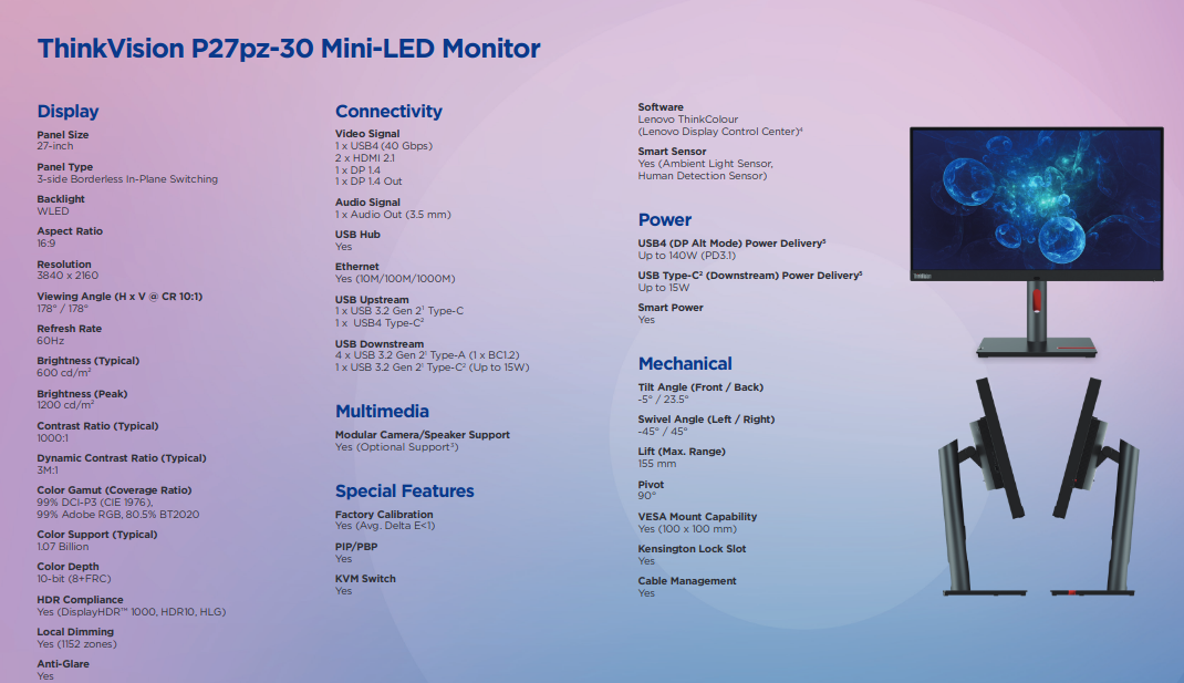 Lenovo's new mini-LED monitors hit 1,200 nits of brightness