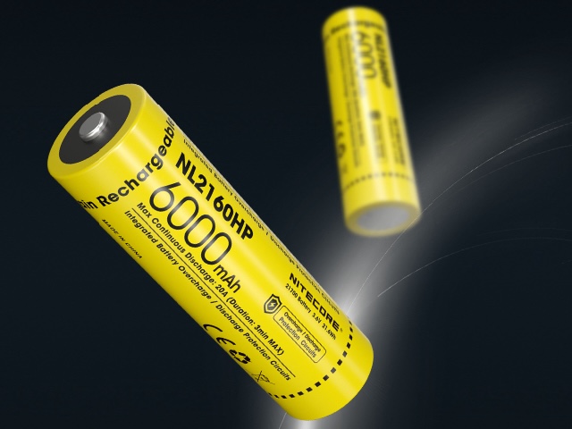 Nitecore NL2160: 21700 round batteries with 6000 mAh/21.6 Wh available