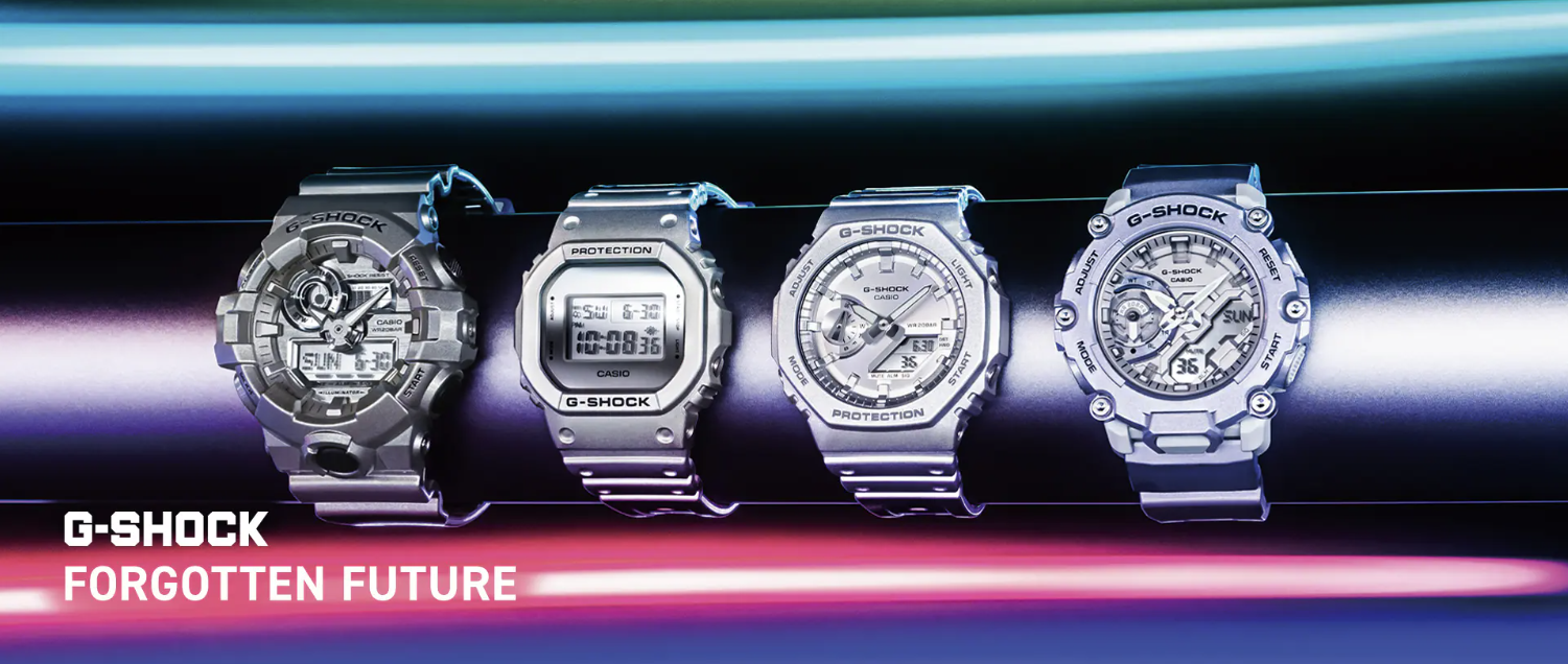Casio G-Shock DW-5600FF-8 with metallic silver finish and