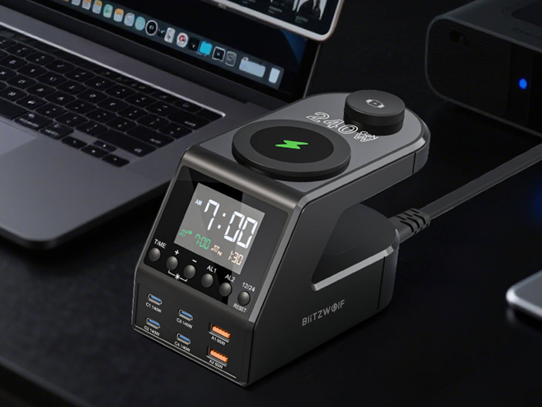 New charging station with 240 watts, display, clock and wireless charging arrives